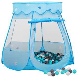 Otroški šotor za igranje z 250 žogicami moder 102x102x82 cm