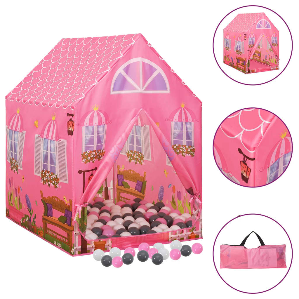 Cort de joacă pentru copii cu 250 bile, roz, 69x94x104 cm