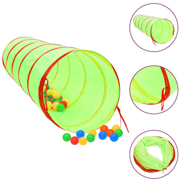 vidaXL laste m&auml;ngutunnel, 250 palli, roheline, 175 cm, pol&uuml;ester
