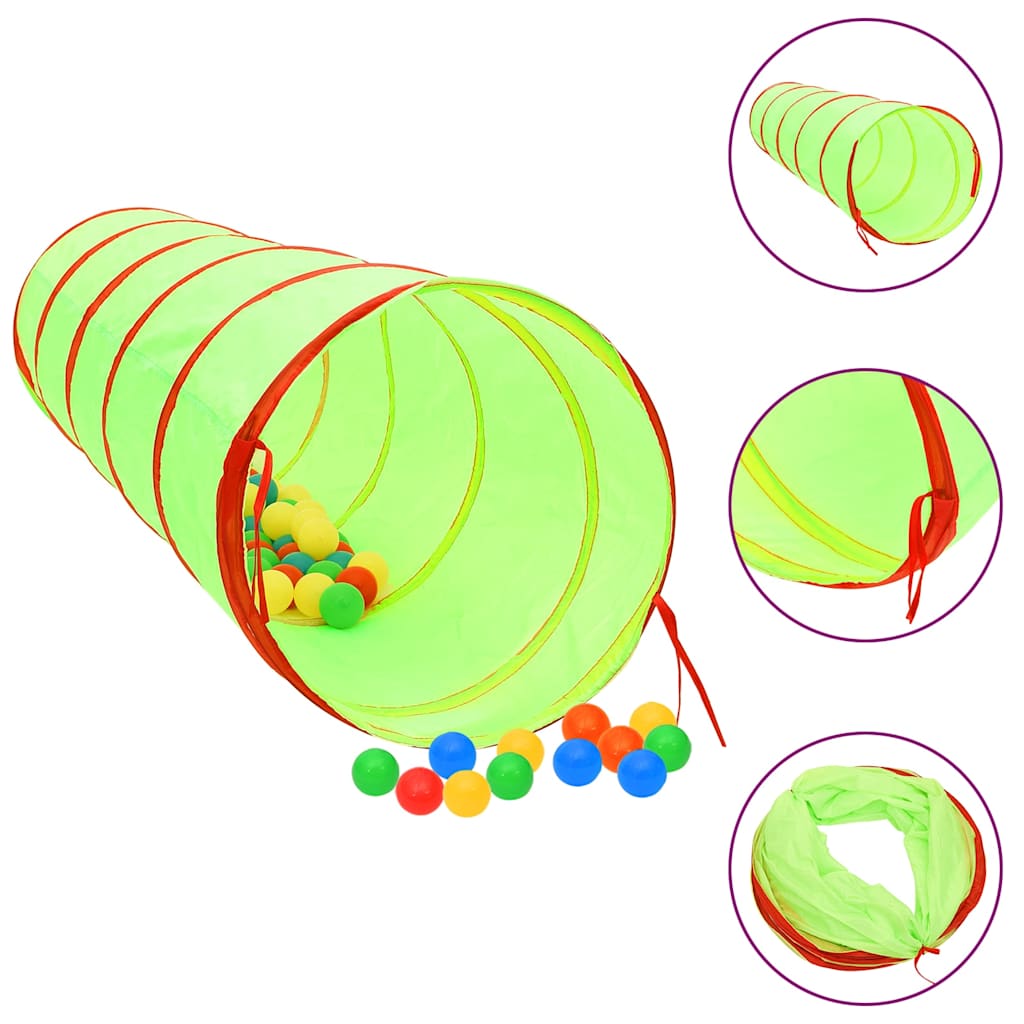 vidaXL Túnel de brincar infantil com 250 bolas 175 cm poliéster verde