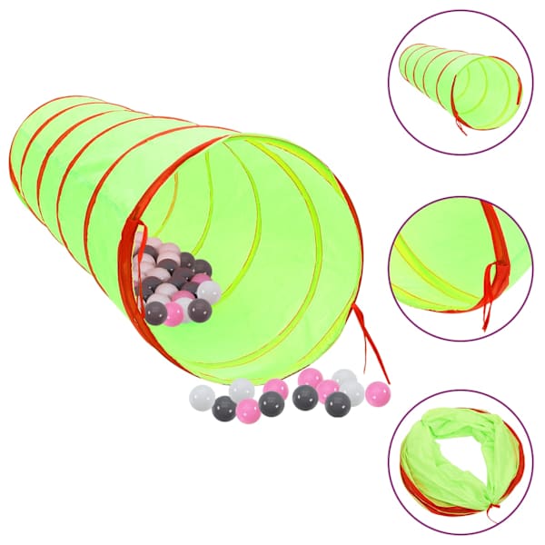 vidaXL laste m&auml;ngutunnel, 250 palli, roheline, 175 cm, pol&uuml;ester