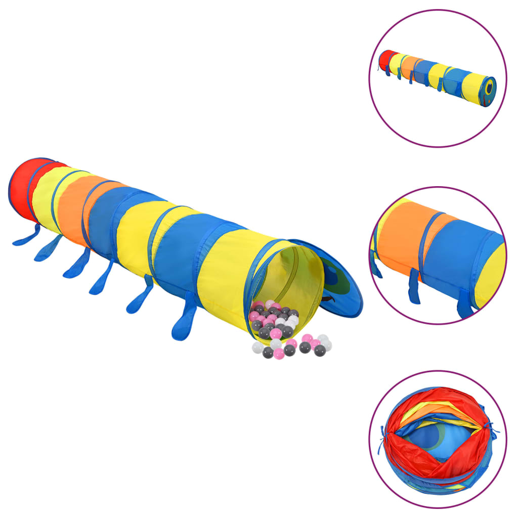 Többszínű poliészter gyerek-játszóalagút 250 labdával 245 cm 