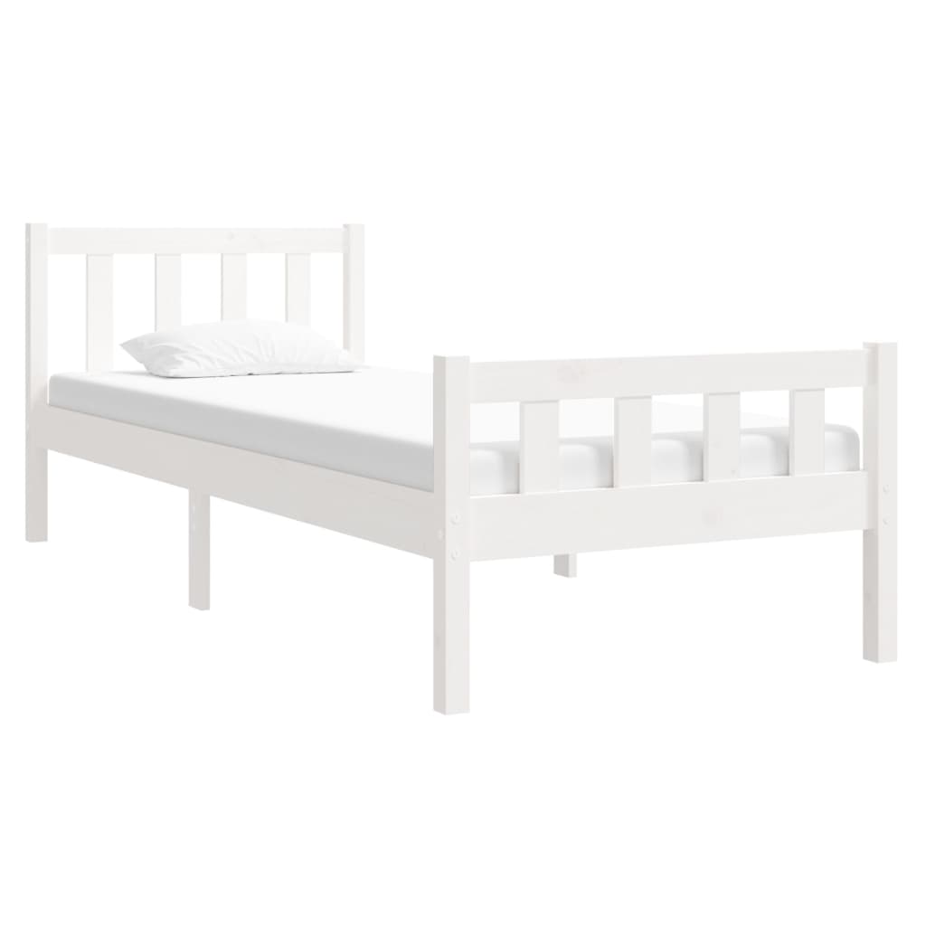 vidaXL Bed Frame White Solid Wood 75x190 cm Small Single