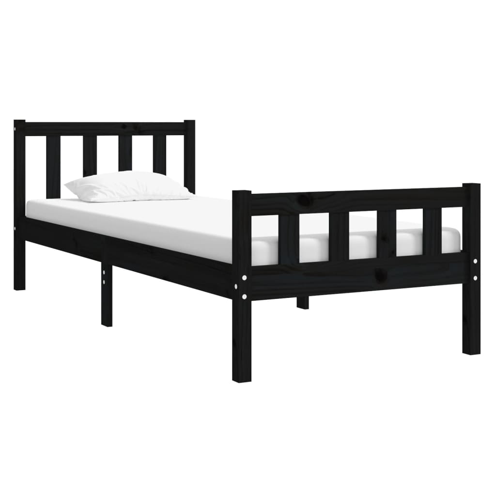 

vidaXL Bedframe massief hout zwart 75x190 cm 2FT6 Small Single