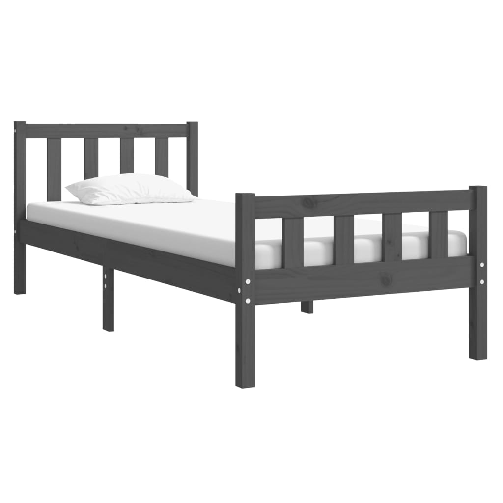 Cadru de pat single, gri, 90x190 cm, lemn masiv