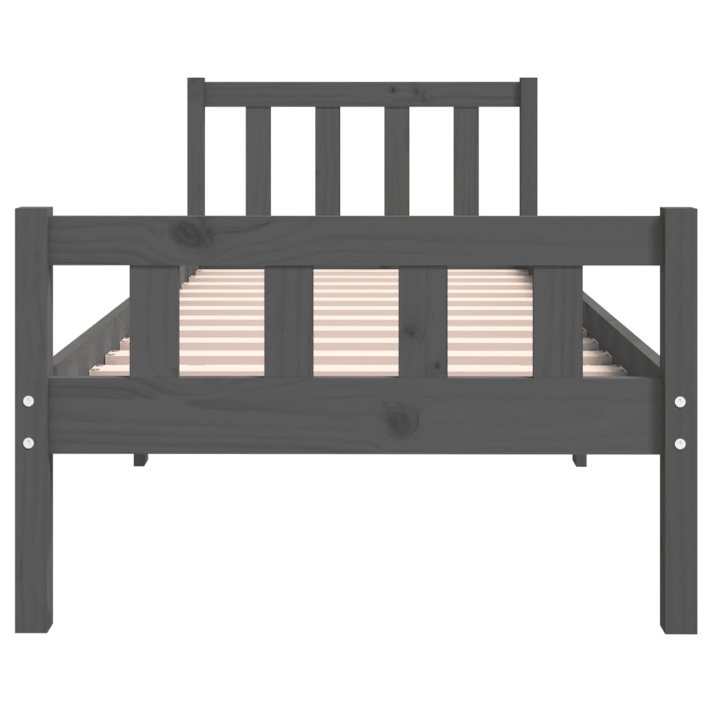 Cadru de pat single, gri, 90x190 cm, lemn masiv