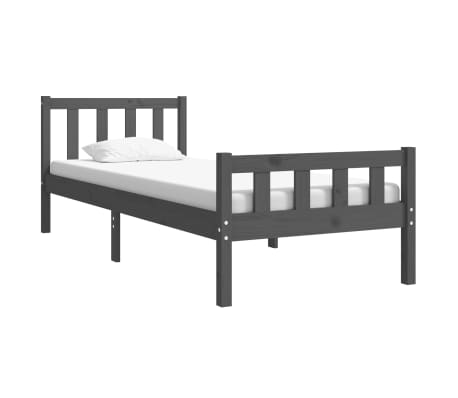 vidaXL Lovos rėmas, pilkas, 90x190cm, medienos masyvas, vienvietis