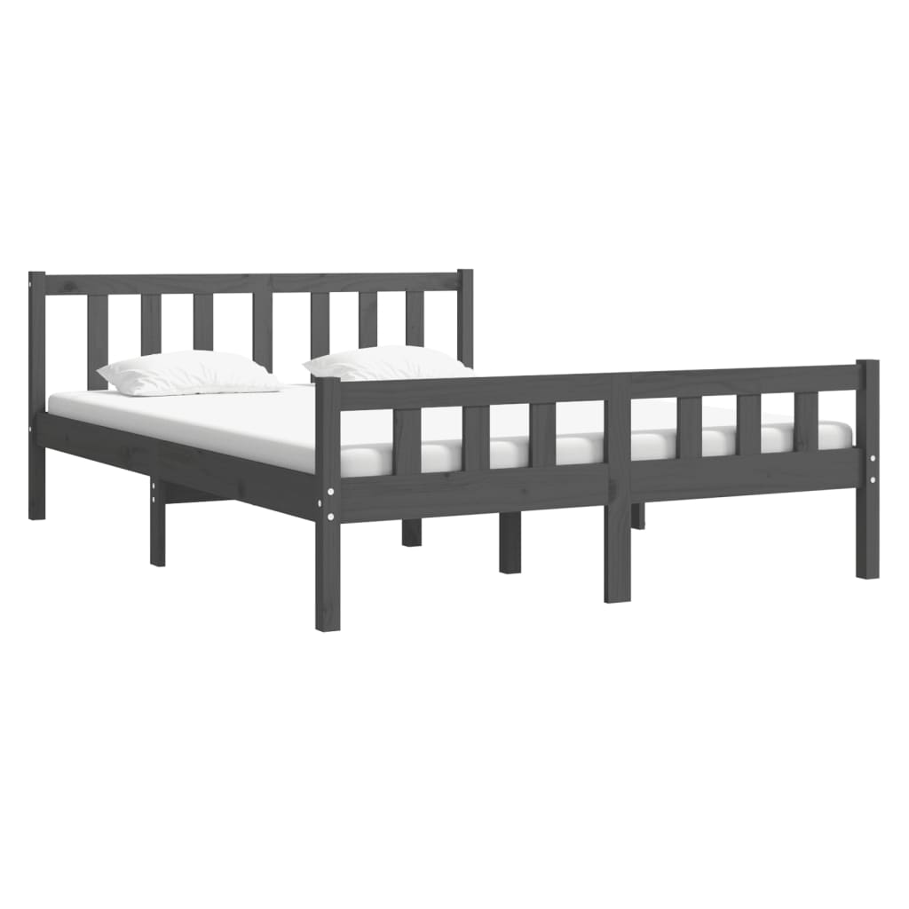 vidaXL Estructura de cama doble pequeña madera maciza gris 120x190 cm