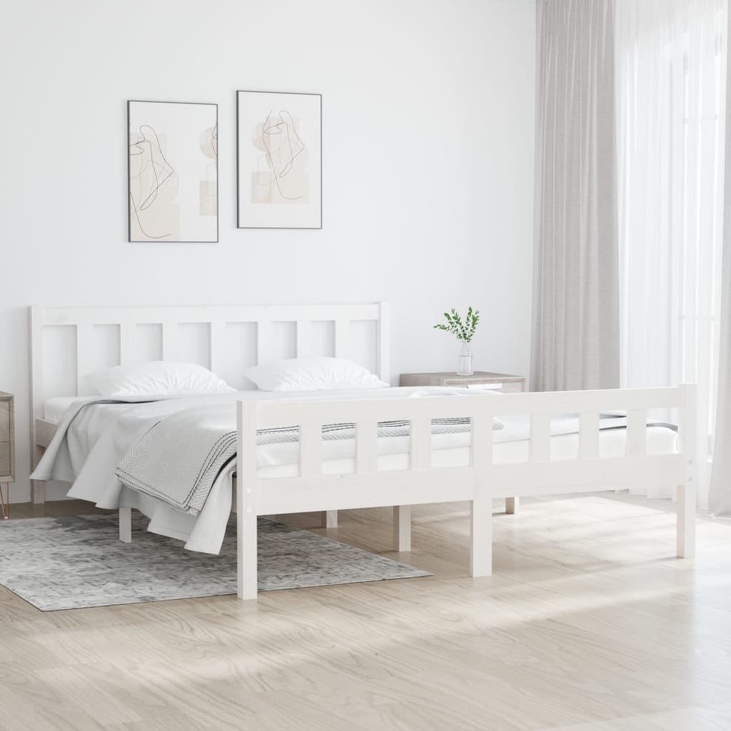 vidaXL Cadre de lit blanc bois massif 135x190 cm double