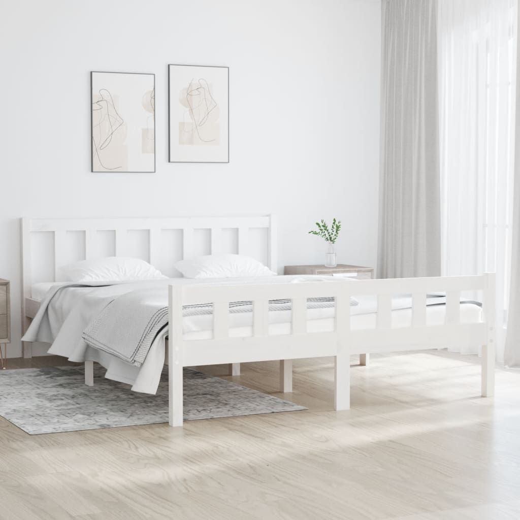 vida XL Massivholzbett Weiß 140x 190 cm