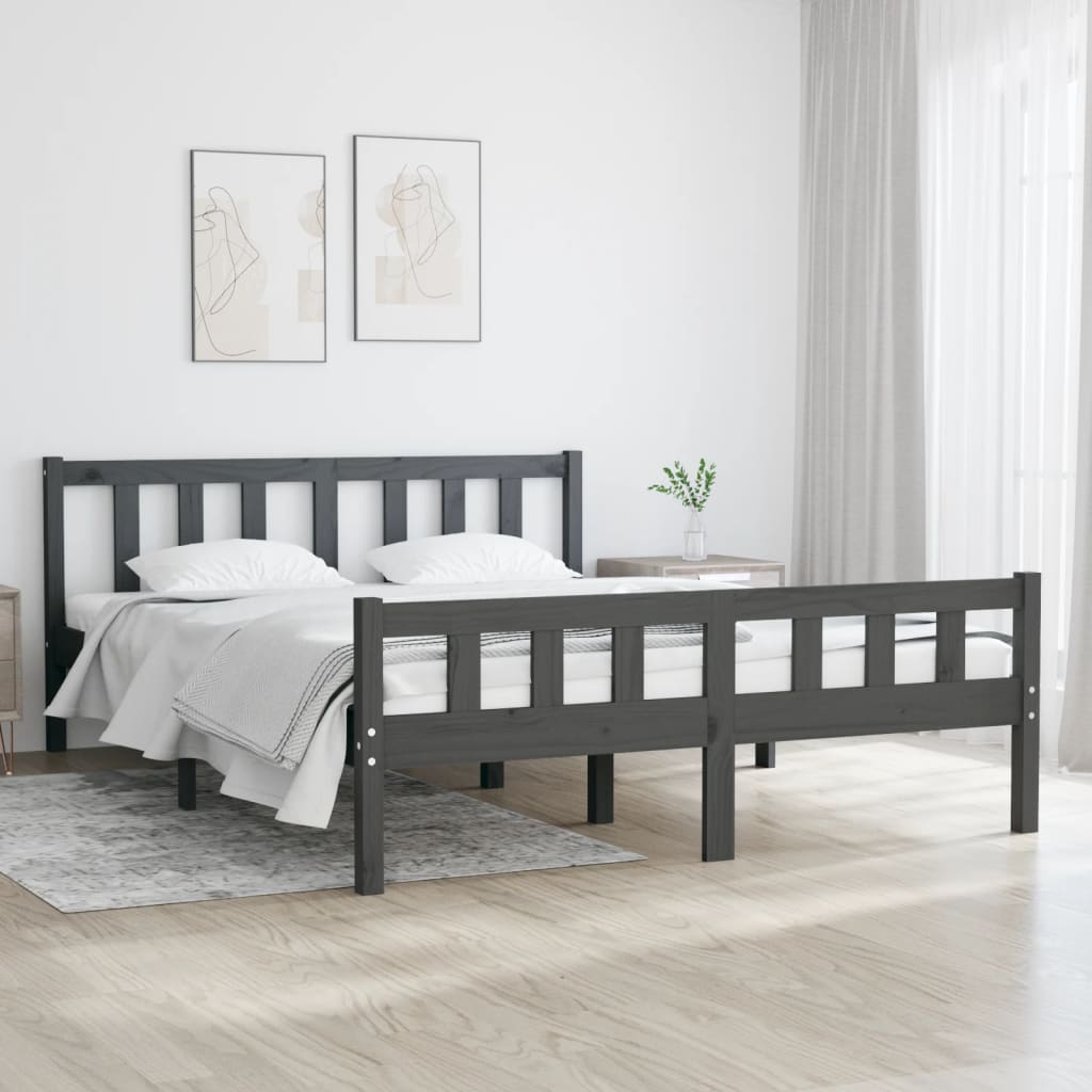 vidaXL Cadru de pat, gri, 140×190 cm, lemn masiv de pin