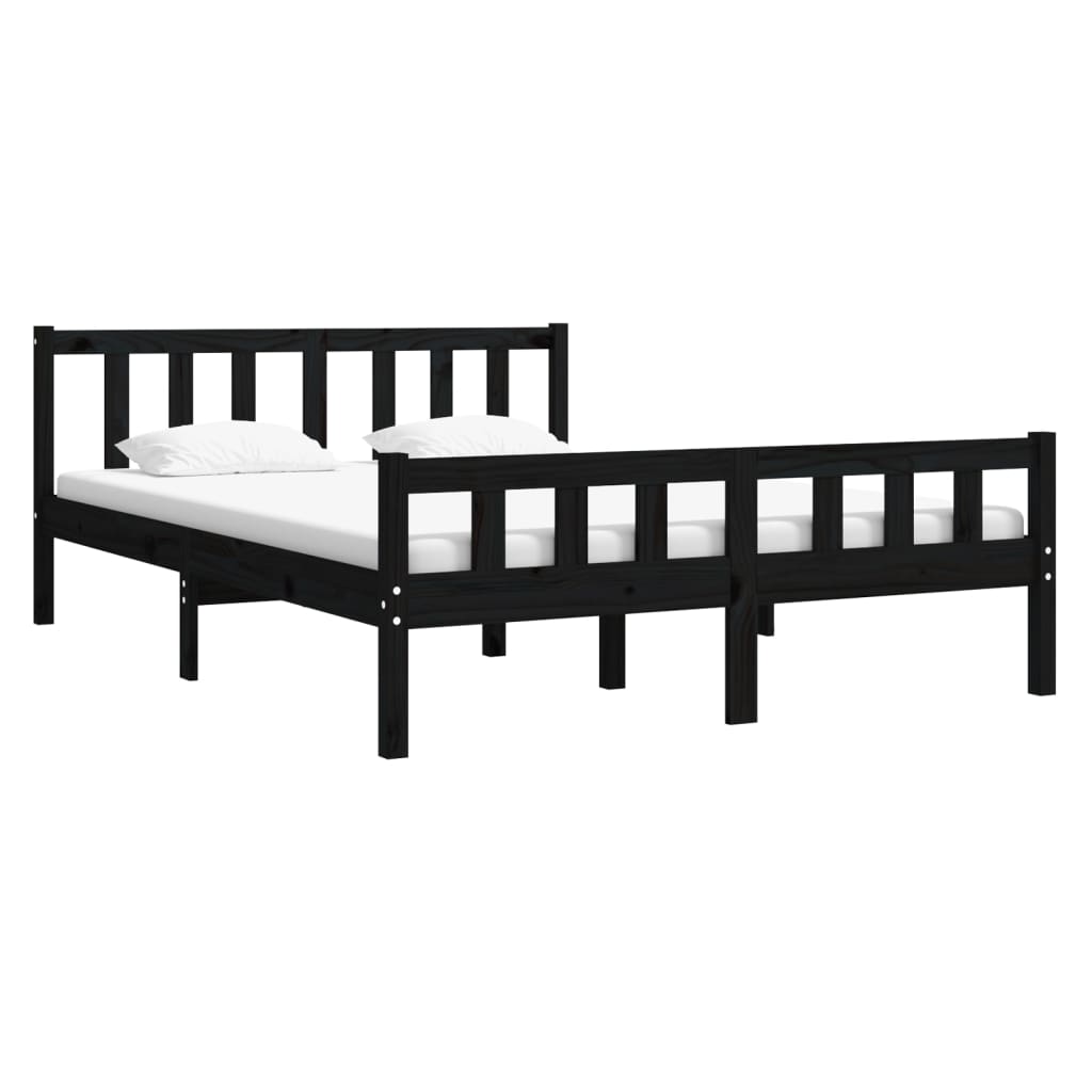 vidaXL Bed Frame without Mattress Black Solid Wood 140x190 cm