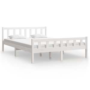 Rám postele bílý masivní dřevo 150 x 200 cm King Size - obrázek 2