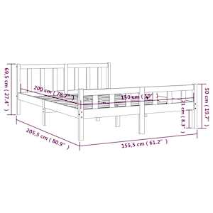 Rám postele bílý masivní dřevo 150 x 200 cm King Size - obrázek 9