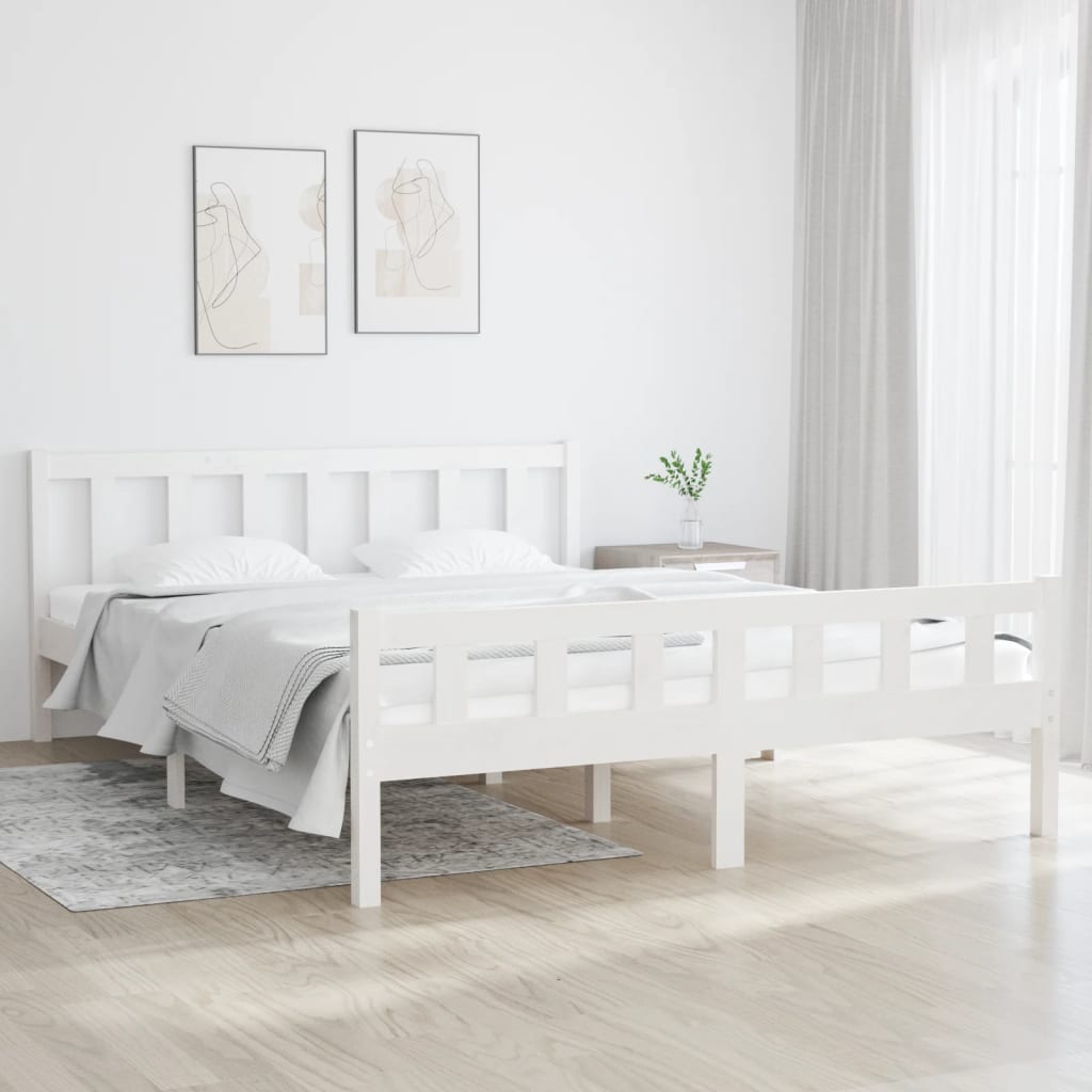 vidaXL Rama ��ka, bia�a, lite drewno sosnowe, 150x200 cm