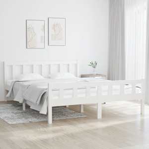Rám postele bílý masivní dřevo 150 x 200 cm King Size - obrázek 1