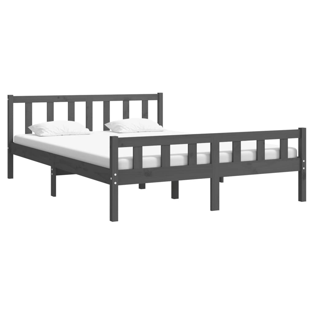 

vidaXL Bedframe massief hout grijs 150x200 cm 5FT King Size