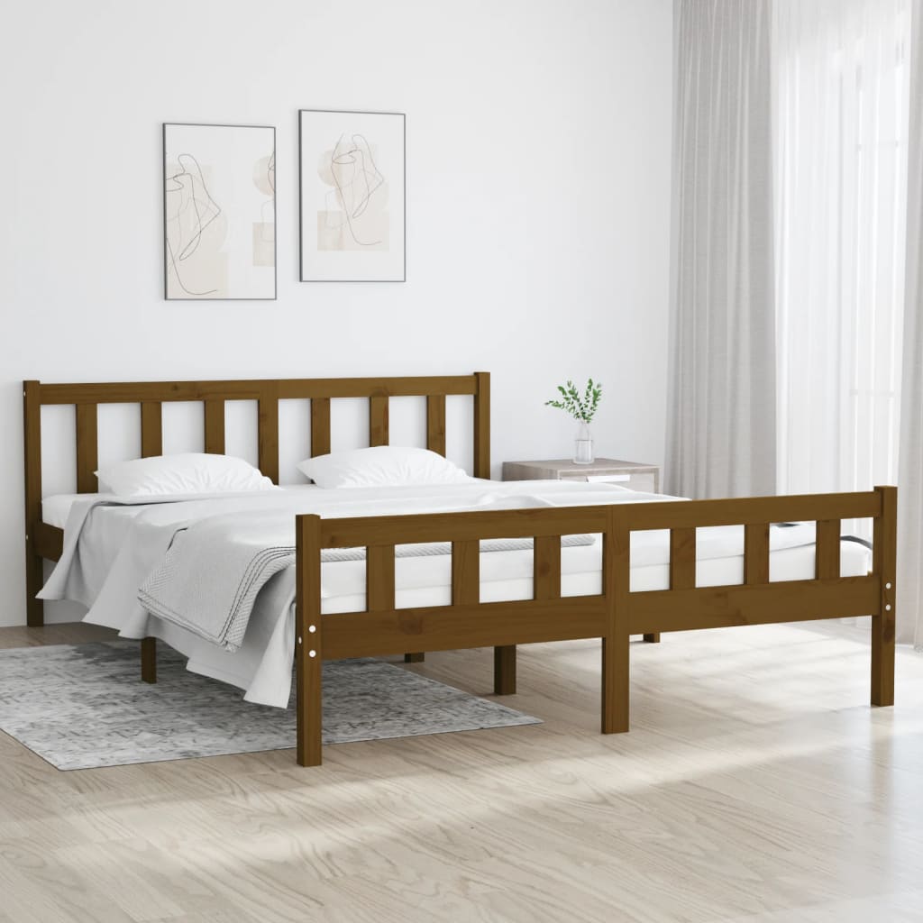 vidaXL Rama ��ka, miodowy br�z, lite drewno, 150x200 cm