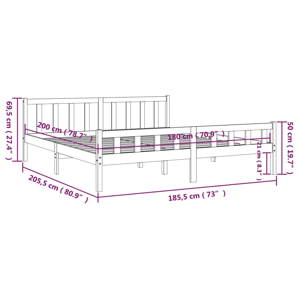 Cadru de pat Super King, 180x200 cm, lemn masiv