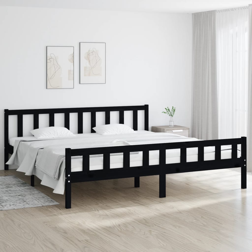 Cadre de lit Noir Bois massif 180x200 cm Super King