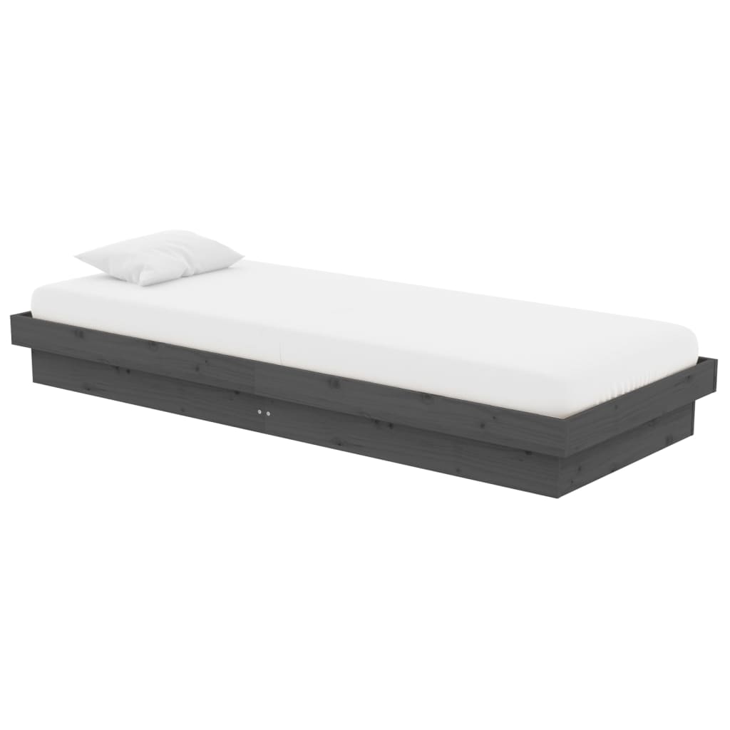 vidaXL Bedframe massief hout grijs 75x190 cm afbeelding