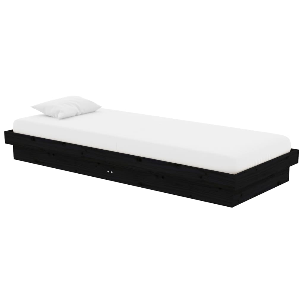 vidaXL Bedframe massief hout zwart 75x190 cm afbeelding