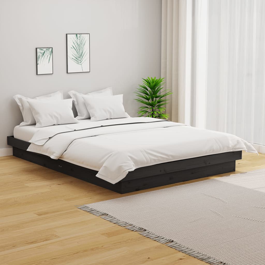 Rám postele šedý masivní dřevo 135 x 190 cm dvojlůžko