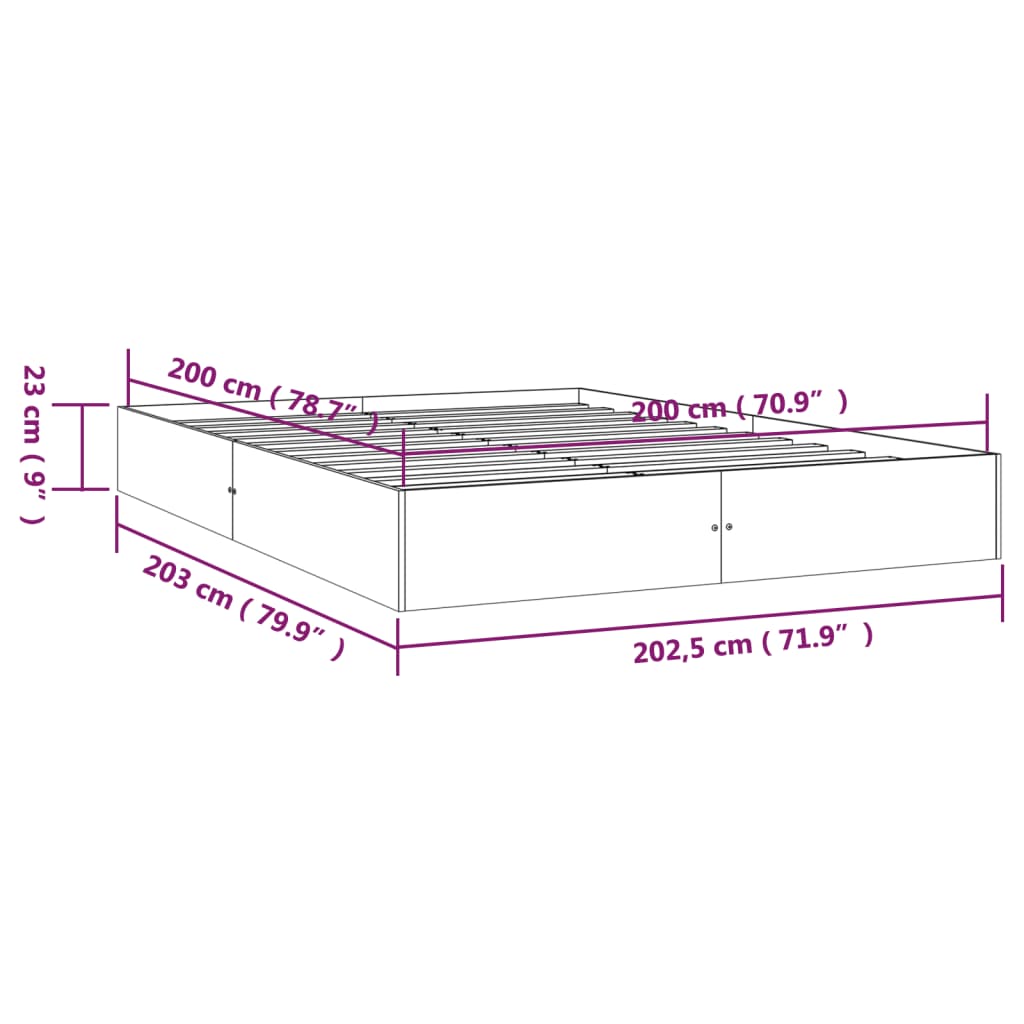 Rám postele černý masivní dřevo 200 x 200 cm