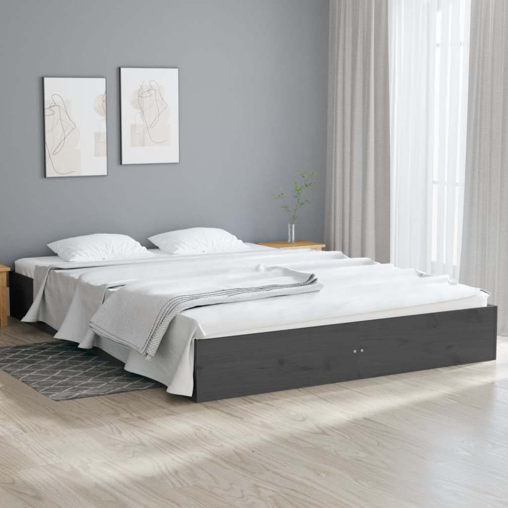 Cadre de lit Gris Bois massif 160x200 cm