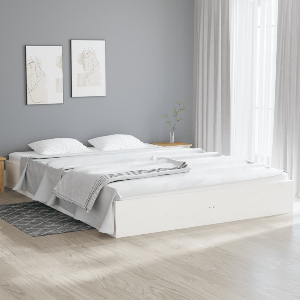 vidaXL Rama ��ka, bia�a, lite drewno sosnowe, 150x200 cm