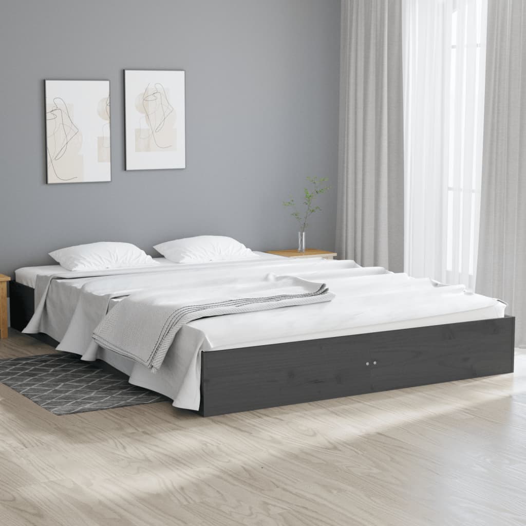 vidaXL Cadru de pat King Size, gri, 150x200 cm, lemn masiv