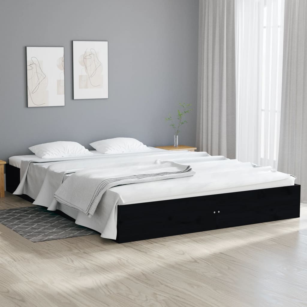 vidaXL Cadru de pat King Size 5FT, negru, 150x200 cm, lemn masiv