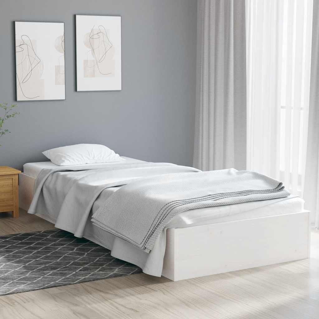vidaXL Rama ��ka, bia�a, lite drewno, 75x190 cm, pojedyncza