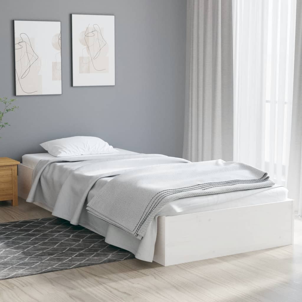 vidaXL Rama ��ka, bia�a, lite drewno, 90x190 cm, pojedyncza