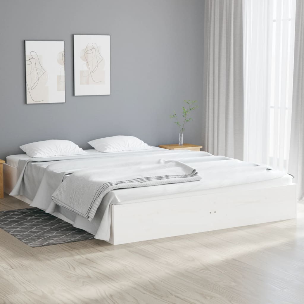 vidaXL Rama ��ka, bia�a, lite drewno, 135x190 cm, podw�jna