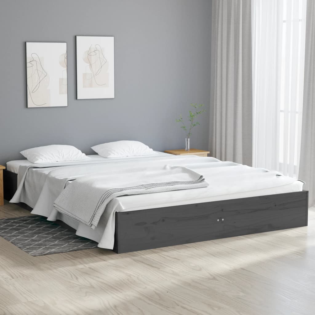 Rám postele šedý masivní dřevo 135 x 190 cm Double