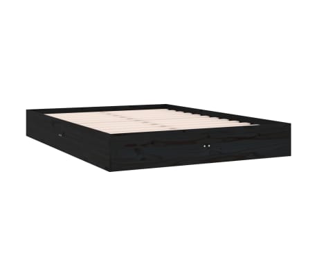 vidaXL Bed Frame Black Solid Wood 135x190 cm Double