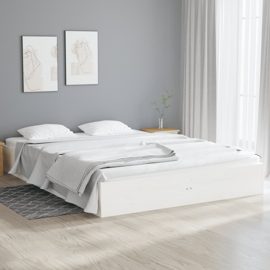 Sengeramme Uden Madras Massivt Træ - Hvid / 140 x 190 cm