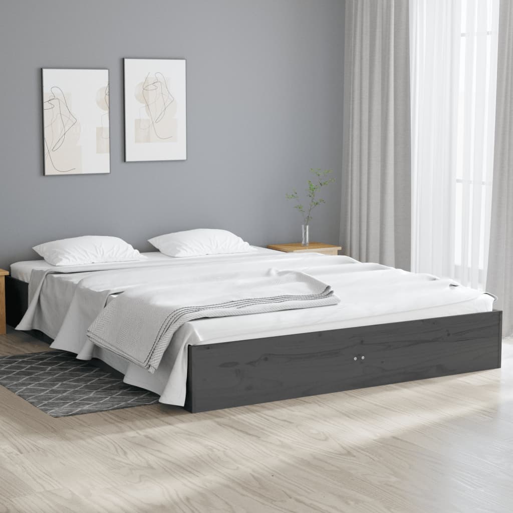 Cadre de lit Gris Bois massif 140x190 cm