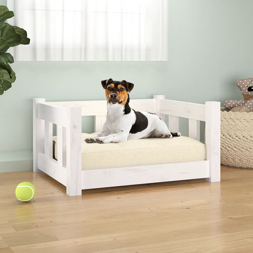 Krevet za pse bijeli 55,5 x 45,5 x 28 cm od masivne borovine 