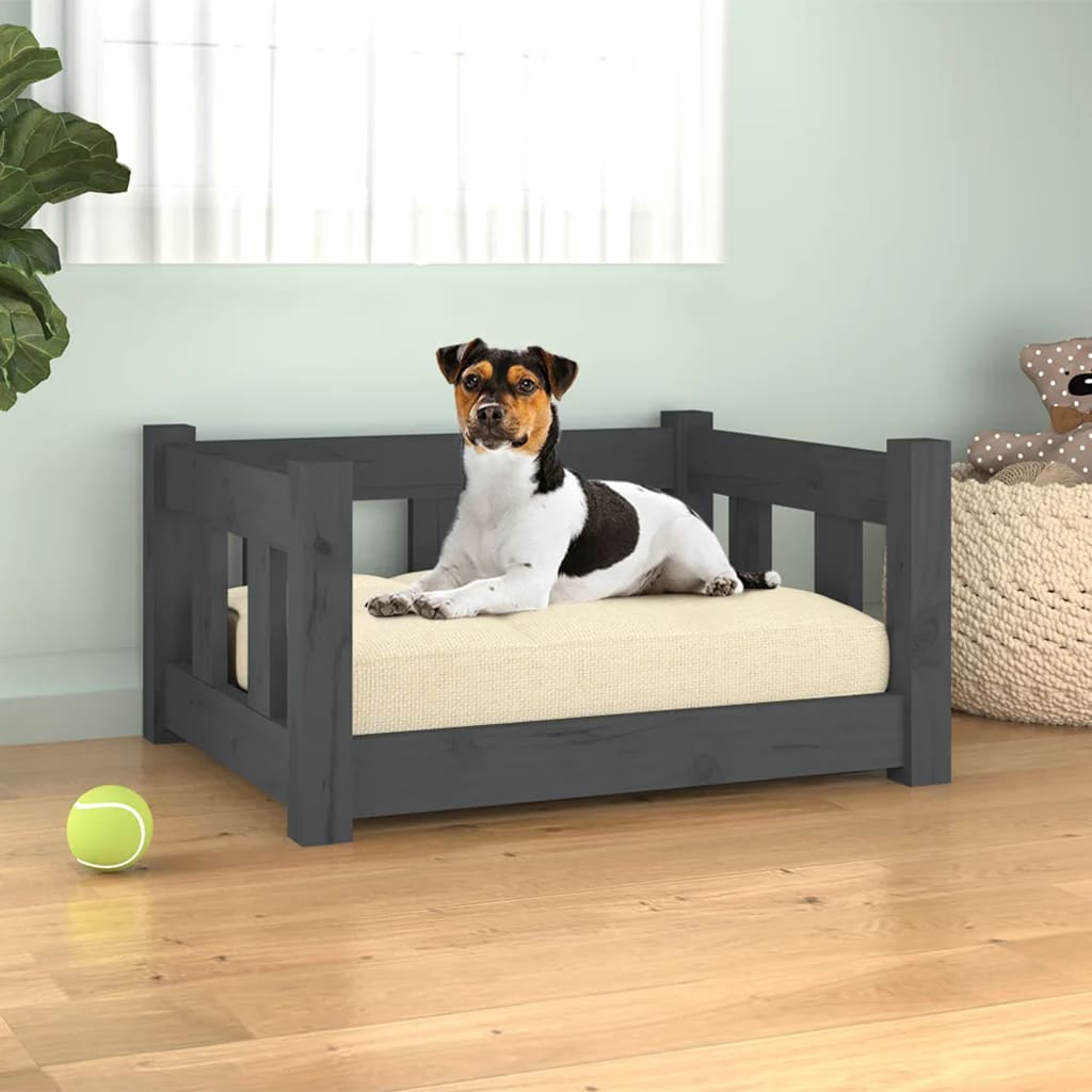 Krevet za pse sivi 55,5 x 45,5 x 28 cm od masivne borovine