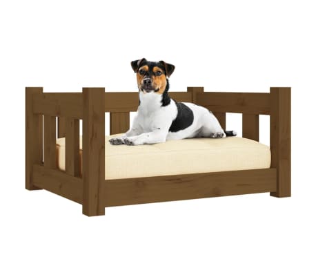 vidaXL Pat pentru c&acirc;ini, maro miere, 55,5x45,5x28 cm, lemn masiv pin