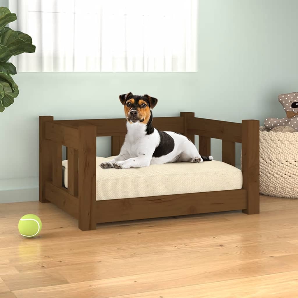 Krevet za pse boja meda 55,5x45,5x28 cm od masivne borovine