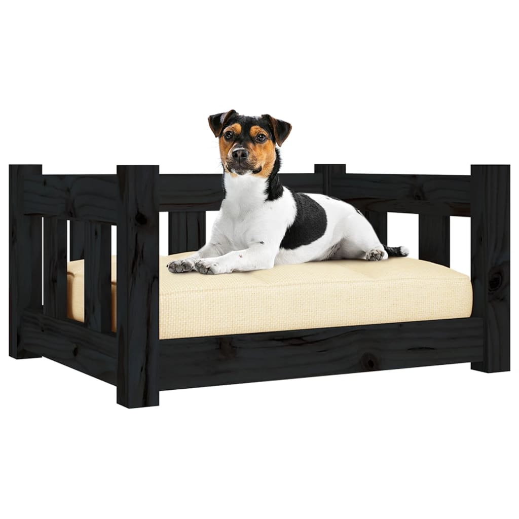 vidaXL Dog Bed Black 55.5x45.5x28 cm Solid Wood Pine