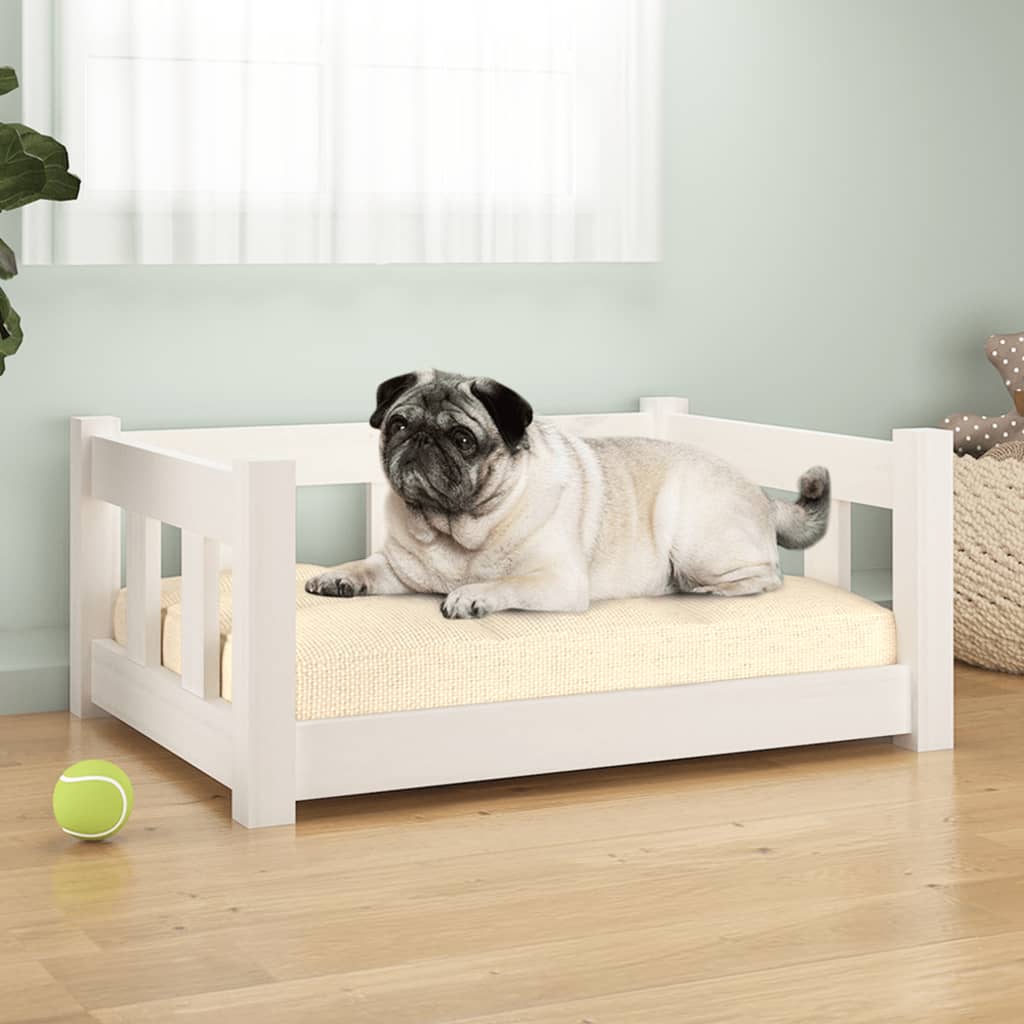 vida XL Hundebett Weiß 65,5x 50,5x 28 cm Massivholz Kiefer