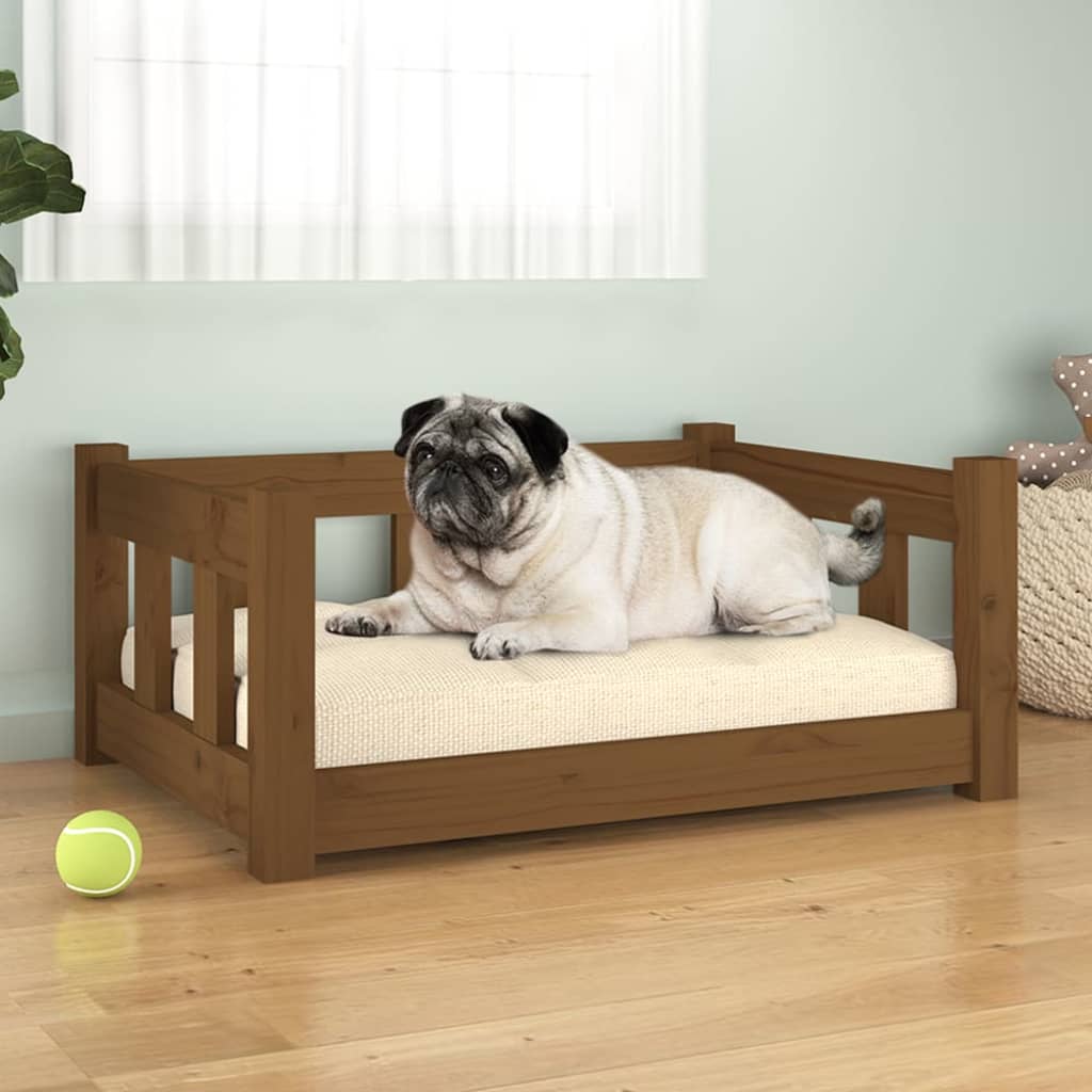 Krevet za pse boja meda 65,5x50,5x28 cm od masivne borovine
