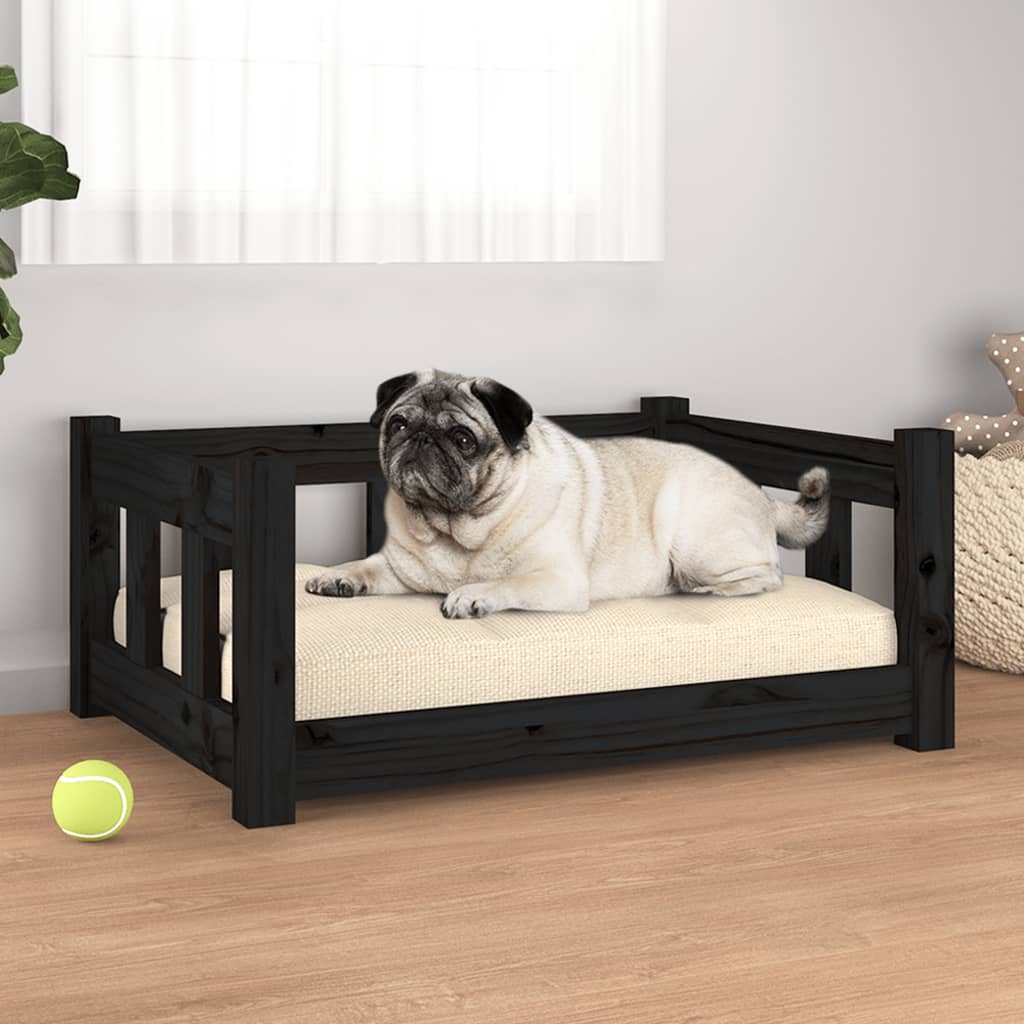 Hundebett Schwarz 65,5×50,5×28 cm Massivholz Kiefer