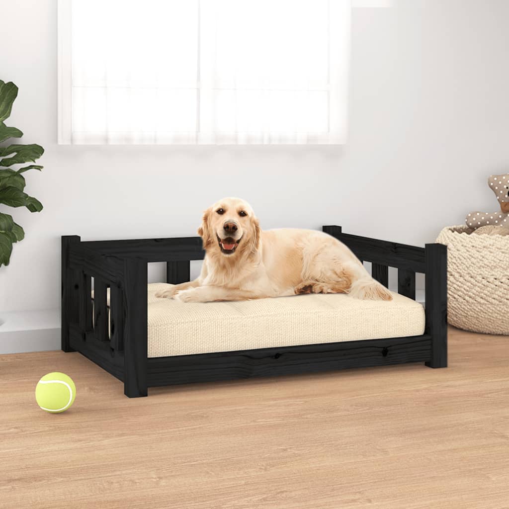vida XL Hundebett Schwarz 75,5x 55,5x 28 cm Massivholz Kiefer