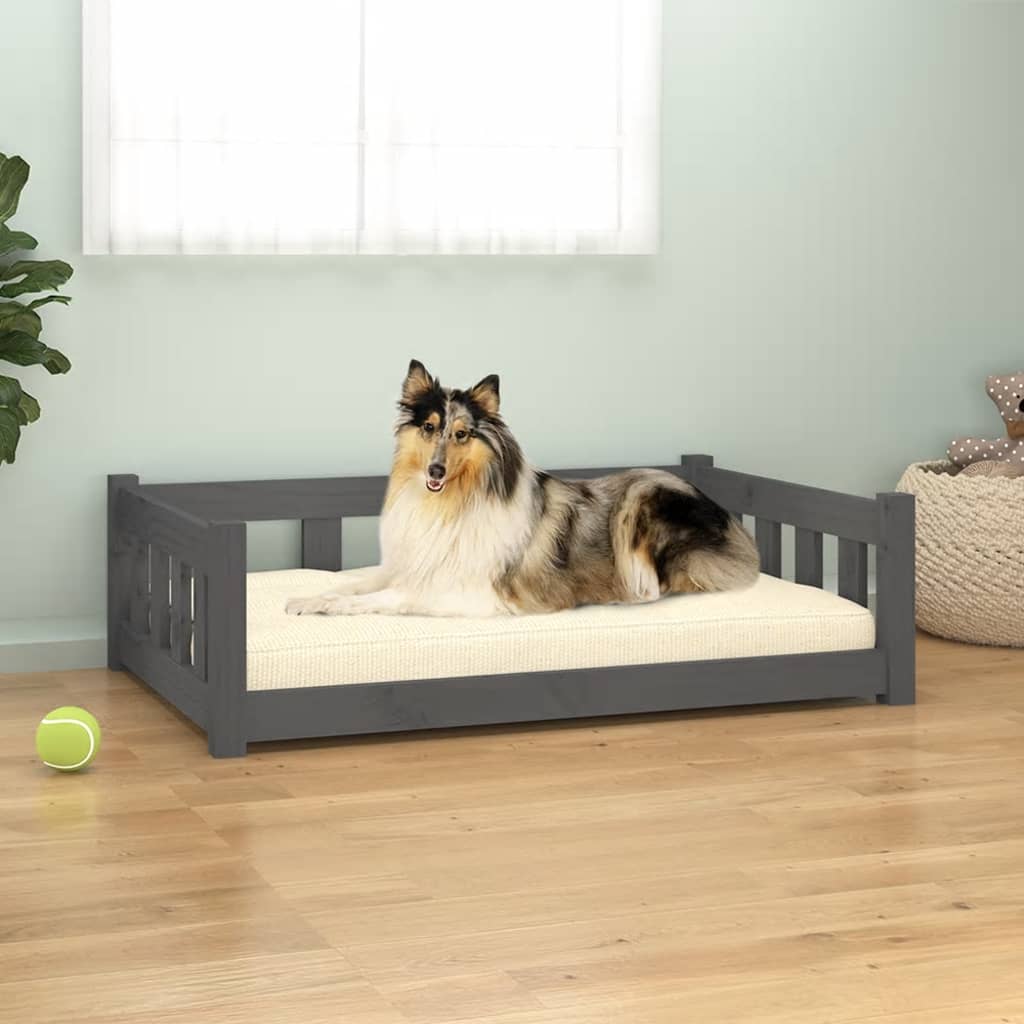 Krevet za pse sivi 95,5 x 65,5 x 28 cm od masivne borovine