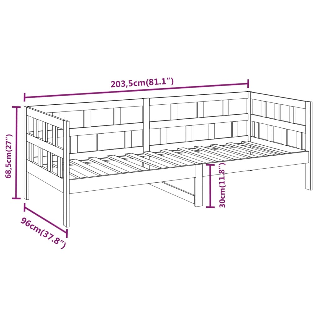 Dnevna postelja črna trdna borovina 90x200 cm